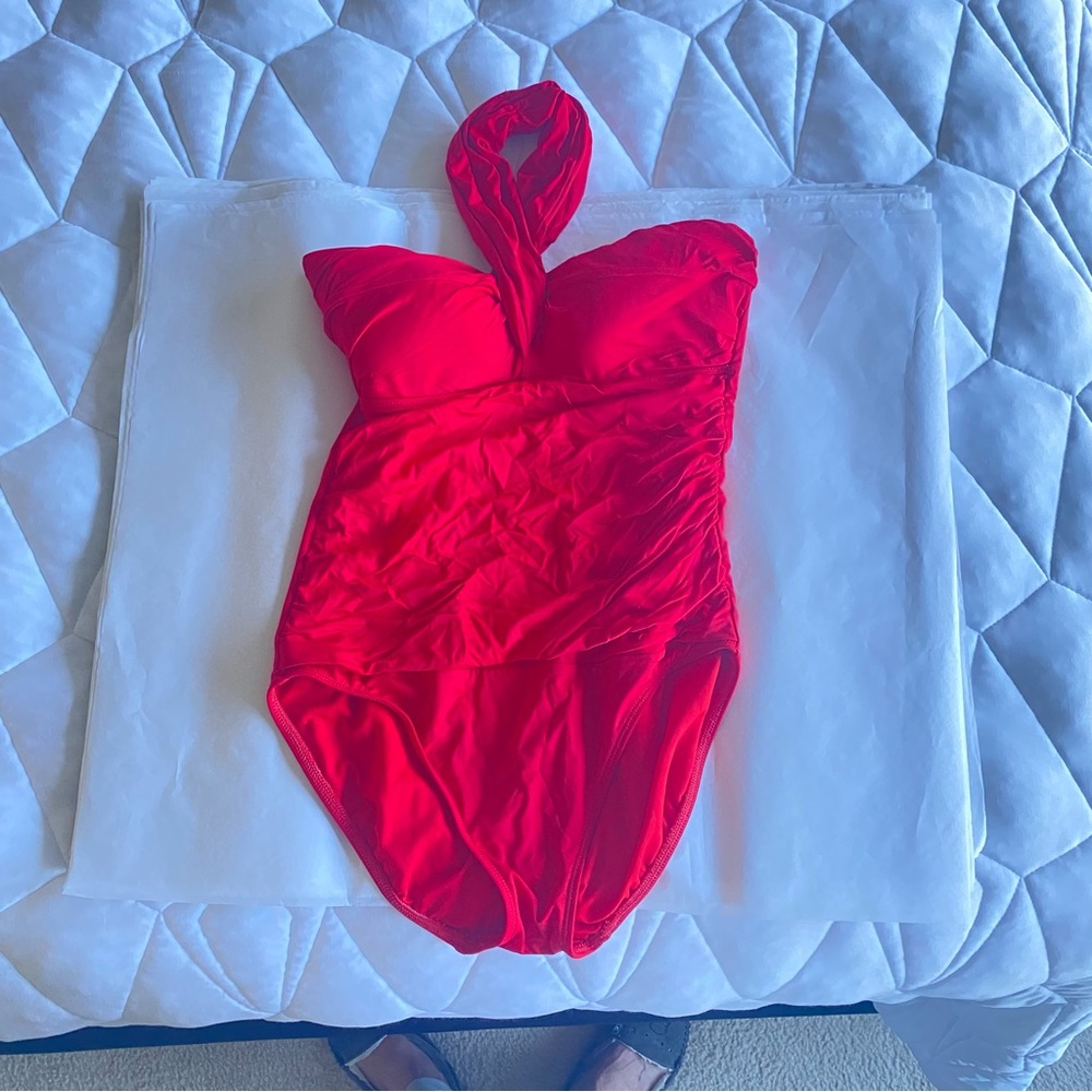 Ralph Lauren Asymmetrical ruched, red Swimsuit